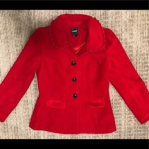 Red peacoat with ruffle detail - worn once!